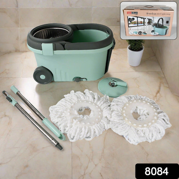 8084 Ganesh Quick Spin Mop Steel Spin Bucket Floor Cleaning Easy Wheels  Big Bucket Floor Cleaning Mop With Bucket 2 Micro Fiber Head  Refill