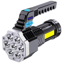 Portable USB Rechargeable COB 7-LED Flashlight – Handheld Torch with Side Light (1 Pc).