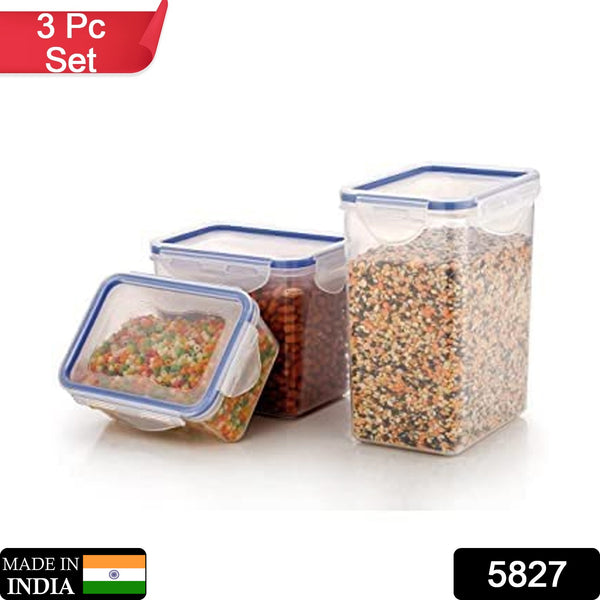 5827 Rectangle Abs Airtight Food Storage Containers With Leak Proof Locking Lid Storage Container Set Of 3 Pc (Approx Capacity 500ml1000ml1500ml Transparent)