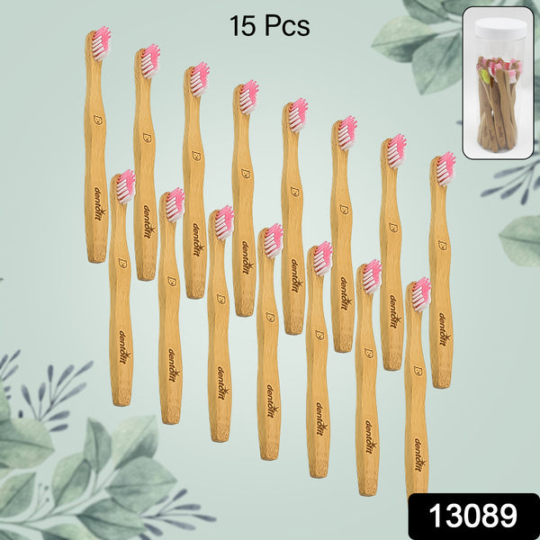 Bamboo Wooden Toothbrush Soft Toothbrush Wooden Child Bamboo Biodegradable Toothbrush Manual Toothbrush For Adult Kids (15 Pcs Set  With Round Box)