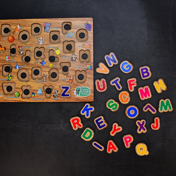 Wooden Capital Alphabets Letters Learning Educational Puzzle Toy For Kids.