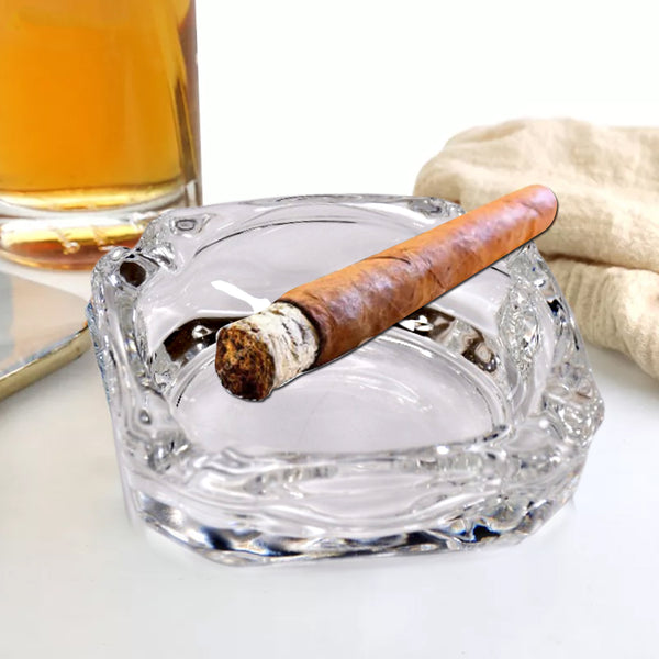 Glass Brunswick Crystal Ashtray – Premium Round Tabletop Design for Cigars and Cigarettes, Perfect for Home, Office, and Indoor/Outdoor Decor.