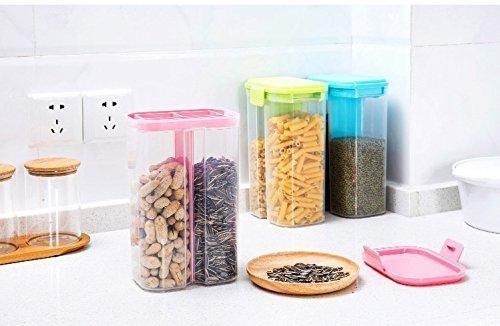 Plastic 2-Section Airtight Food Storage Container – Transparent for Grains & Cereal (2 Ltr)