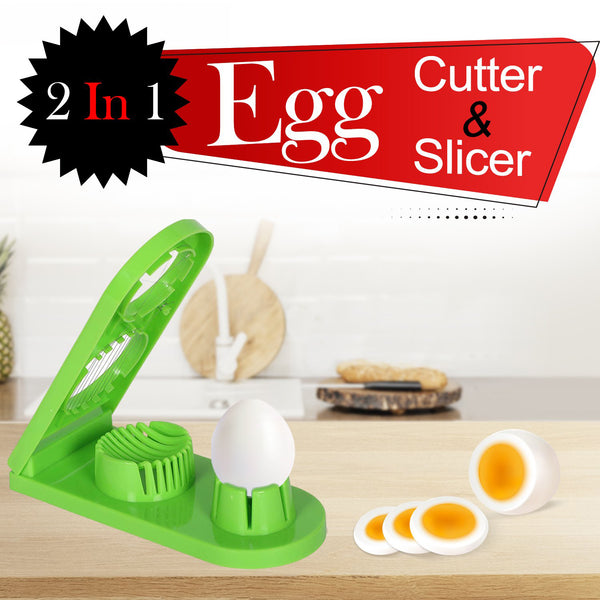 2-in-1 Double Cut Egg Cutter - Stainless Steel Wire, Easy Boiled Egg Slicing Tool