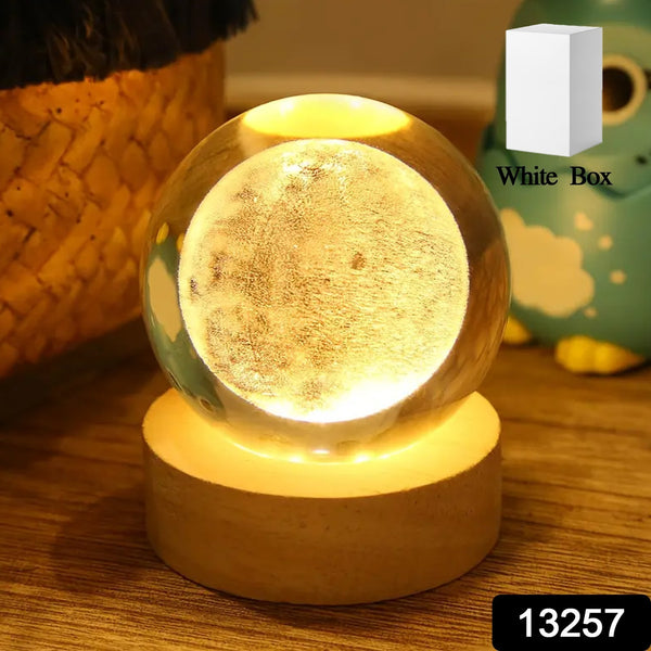 Moon 3D Crystal Ball Lamp with Base – Decorative 3D Lamp for Bedroom (1 Pc)