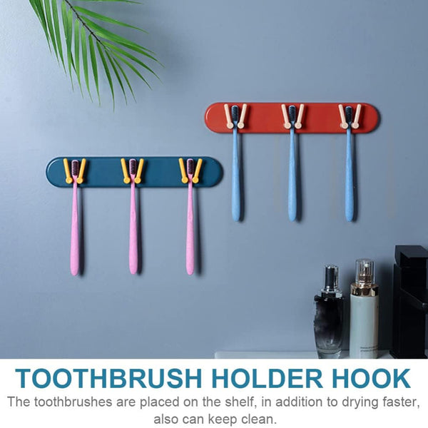 Wall-Mounted Toothbrush Holder – Plastic Bathroom Organizer with Shelf & Hooks (1 Pc).