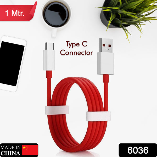 6036 Unique Type C Dash Charging Usb Data Cable  Fast Charging Cable  Data Transfer Cable For C Type Mobile Use 1 Meter ( Red )