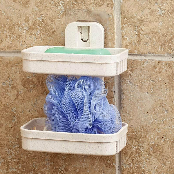 Adhesive Sticker Soap Holder – 2-Layer Wall Mounted Dish Holder for Bathroom & Shower, ABS Plastic Storage Organizer (2 Pcs Set)