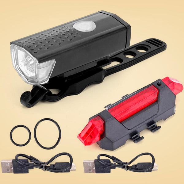 Combo of Bicycle LED USB Rechargeable Headlight & Tail Light (2 Pc Set)