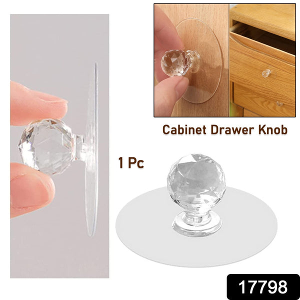 Clear Cabinet Drawer Knob – Diamond Crystal Shaped Pull Handle for Wardrobe, Kitchen, Bathroom, and Furniture (1 Pc)