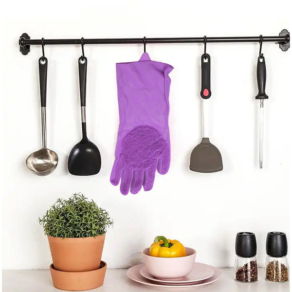 Dishwashing Gloves with Scrubber – Reusable Silicone Scrub Gloves for Kitchen, Bathroom & Pet Grooming (Left Hand, 1 Pc)