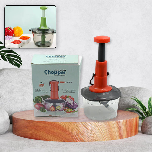 5790 Manual Press Fruit  Vegetable Chopper With 3 Stainless Steel Blades Anti-slip Base And Locking System Cutting Chopper For Kitchen (650 Ml)