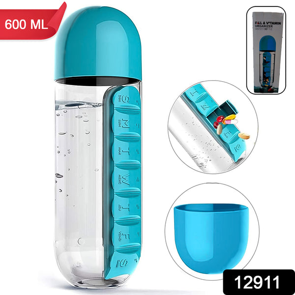 Pill & Vitamin Water Bottle – Multi-Functional for Traveling & Outdoor Use (600ml, Mix Color)