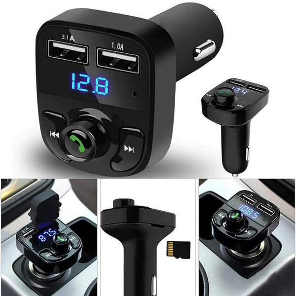 Car-X8 Bluetooth FM Transmitter & Hands-Free Call Receiver with Dual USB Quick Charge Ports