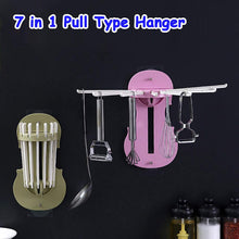 Plastic 7-in-1 Multifunction Retractable Wall-Mounted Hanger Rack – No Punching Hooks for Kitchen & Bathroom