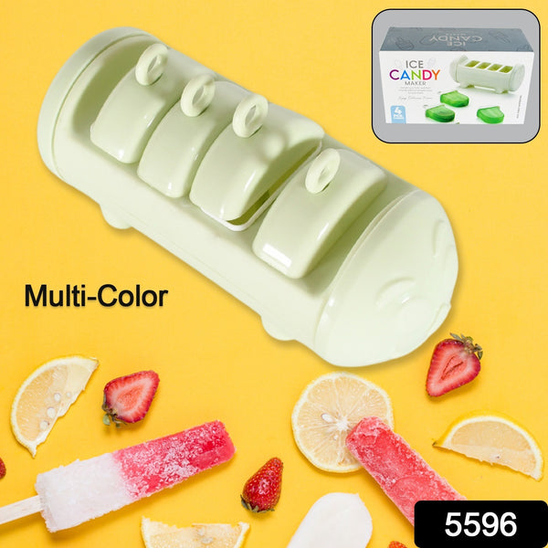 5596 Cartoon Shape Mold Ice Candy Popsicle Mold Ice Plastic Ice Candy Maker Kulfi Maker Molds Set With 4 Cups (1 Pc  Multicolor)