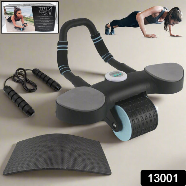 Abdominal Wheel Roller with Widened Elbow Support & Timer + Skipping Rope (1 Set)