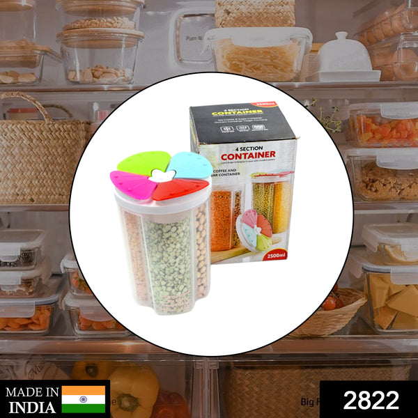 4-Section Airtight Transparent Plastic Food Storage Container for Organized Storage.