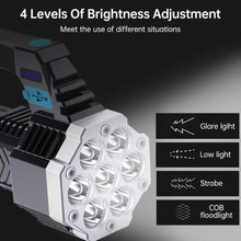 Portable USB Rechargeable COB 7-LED Flashlight – Handheld Torch with Side Light (1 Pc).