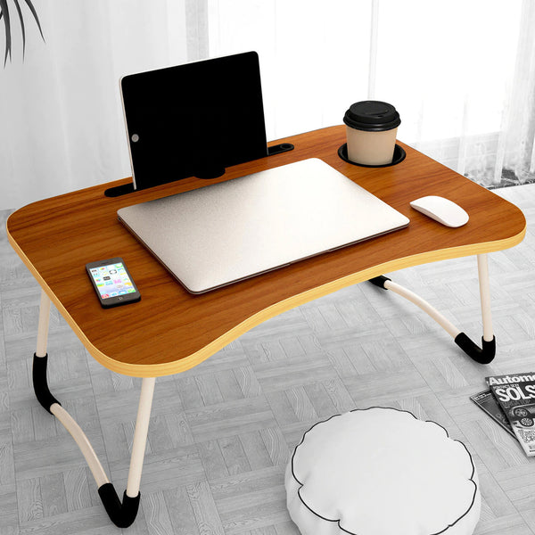 Foldable Portable Laptop Table with Coffee Cup Slot – Bed Lap Desk Tray Stand for Breakfast, Reading, and Movie Watching