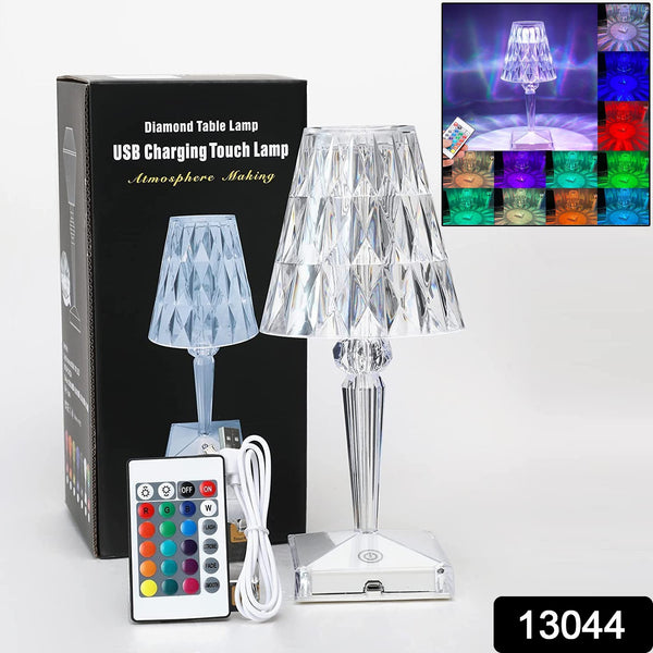 13044 Romantic Crystal Table Lamp Diamond Lamp 16 Colors 6 Brightness Level Touch  Remote Control Switch Sub Charging Lampshade Night Light Bedroom Bedside Living Room Decoration