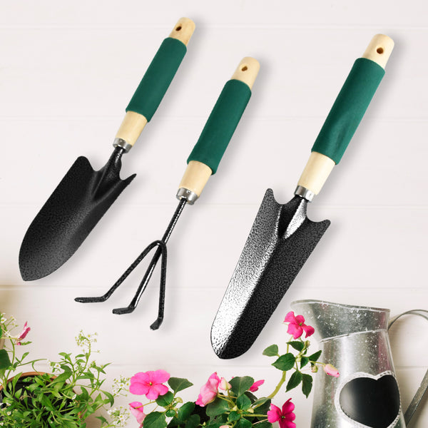 7593 Gardening Tools - Hand Cultivator Trowel Heavy Duty With Ergonomic Wooden Handle For Transplanting And Digging (3 Pcs Set)