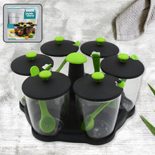 Revolving 6-Piece Spice Rack Set with Spoons – Multi-Purpose Condiment Organizer