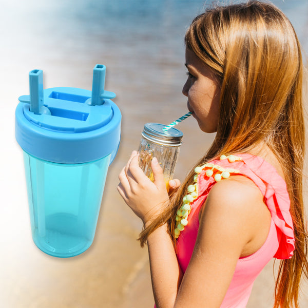 7125 2 Drinks In 1 Cup Water Bottle Stable Sturdy Dual Use Bottle 2 Straws For Shopping Travel For Outdoor Activities (1 Pc)