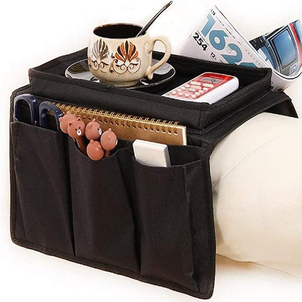 Sofa Armrest Hanging Storage Bag – Organizer for Magazines, iPad, and Books (Black)