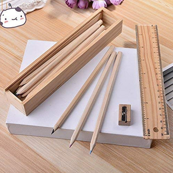 4726 Colorful Wooden Pencil Set With Pencil Box Ruler Sharpener For For Kids Artist Architect