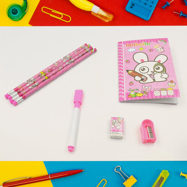 Stationery Kit for Kids – 8-Piece Set with Wooden Pencil Sharpener, Pencils, Eraser, Small Diary, and School Supplies for Boys and Girls