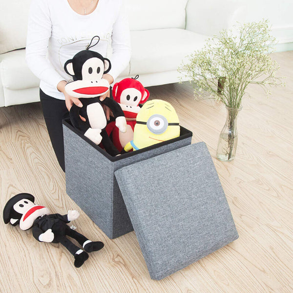 4986 Living Room Cube Shape Sitting Stool With Storage Box. Foldable Storage Bins Multipurpose Clothes Books And Toys Organizer With Cushion Seat