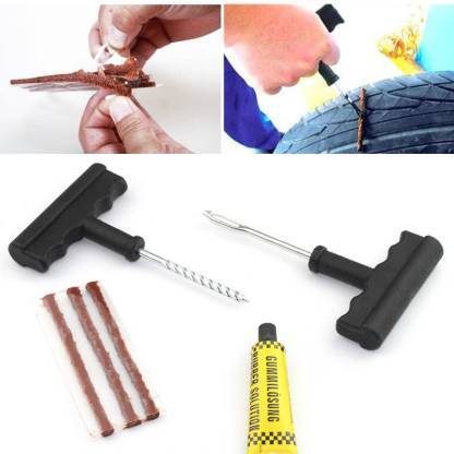 Puncture Repair Kit for Tubeless Tyres – Full Set with Pliers, Rubber Cement & Extra Strips for Cars & Bikes