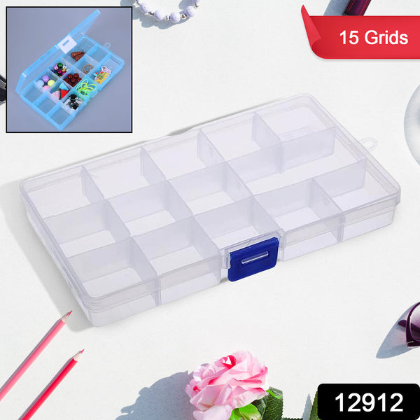 15-Grid Jewelry Organizer Box – Clear Plastic Storage Box with Adjustable Dividers for Jewelry, Beads, Herbs, Pills, and Small Items (1 Pc)