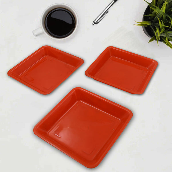 5563 Square Plastic Halwa Dinner Plate Snacks  Breakfast Restaurant Serving Trays Home School Coffee Hotel Kitchen Office (3 Pcs Set)