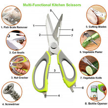 Multi-Purpose Kitchen Shears - Heavy-Duty Stainless Steel Scissors with Magnetic Holder (Red)