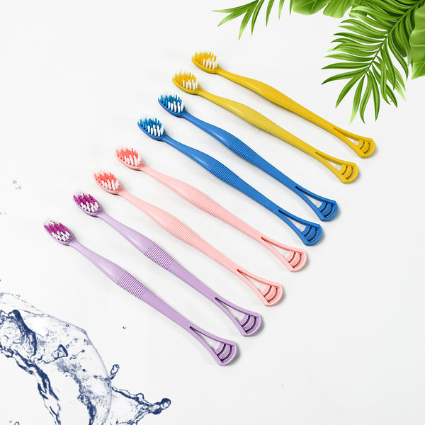 2-in-1 Toothbrush with Tongue Scraper – Soft Bristles, Long Handle (8 Pcs)