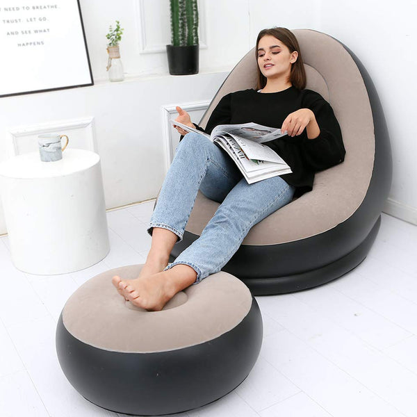 Inflatable Sofa Lounge Chair – Portable Flocking Air Sofa for Home, Office, Travel & Camping