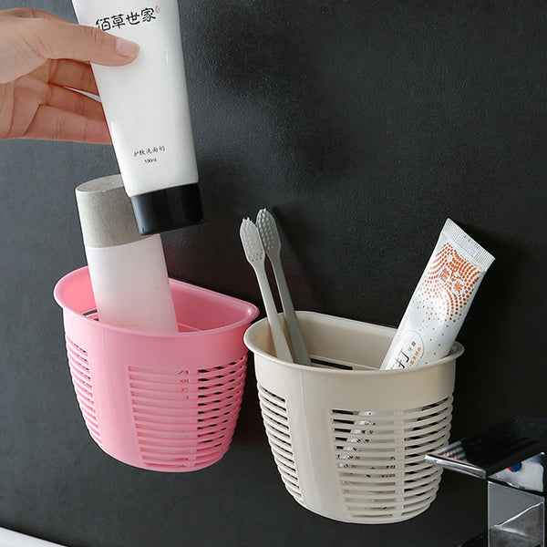 8825 Hanging Plastic Storage Basket Adhesive Wall Mounted Organizer Box Make Up Holder Shelf Bathroom Wall Basket Punch Free Drain Basket For Kitchen Bathroom Wall Type Storage Basket (1 Pc)