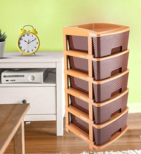 5-Tier Plastic Modular Drawer System – Multi-Purpose Storage Organizer (Brown)