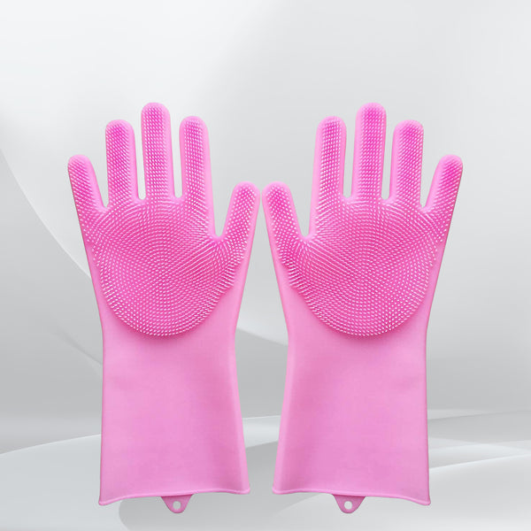 Silicone Dishwashing Gloves with Scrubber - Reusable for Kitchen & Pet Grooming (1 Pair, 250g)