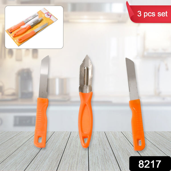 8217 3in1 Multipurpose Stainless Steel Classic Kitchen Knife Set Of 3 For Fruits And Vegetable Chopping  Cutting  Peeling Kitchen Knife  Vegetable Peeler  Plain Knife