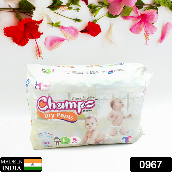 Champs Soft and Dry Baby Diaper Pants (Large, 5 Pcs) - High Absorbency