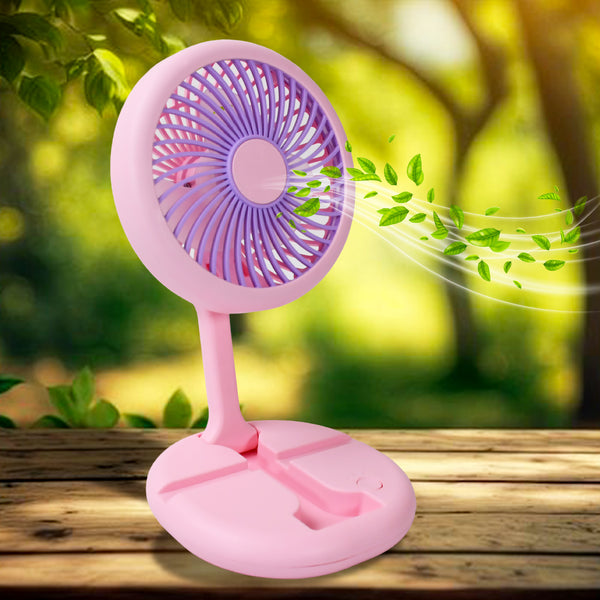 USB Rechargeable Portable Fan with LED Light – Foldable, Heavy Duty, Ideal for Home, Outdoor, and Temple Use