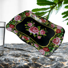 5537 Stainless Steel Serving Tray With Flower Printed Rectangle Premium Dining Table Plate (18 X 8.5 Inch  1 Pc)