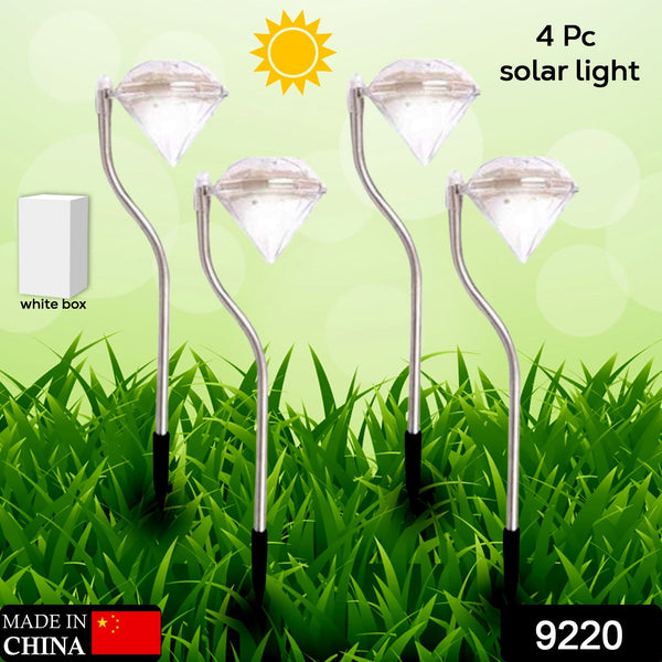 9220 Diamond Shaped Solar Powered Stake Lights Waterproof Outdoor Solar Power Lawn Lamps Led Spot Light Garden Pathway Stainless Steel Solar Landscape Lighting (4 Pcs Set)