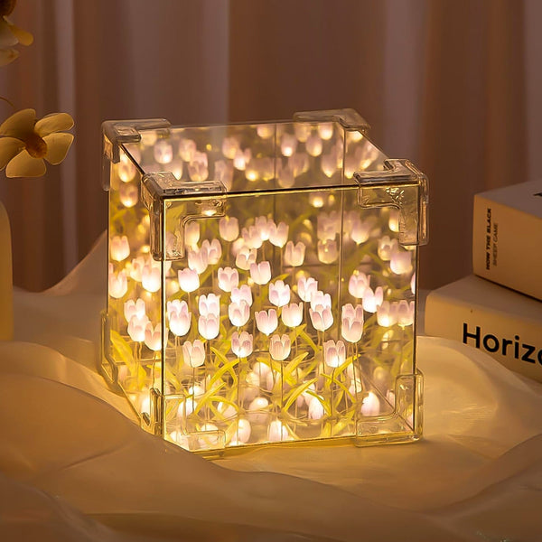 Cube Tulip LED Night Lamp - Multicolor Decorative Light for Bedroom (1 Set)