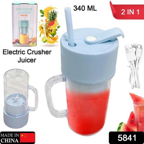 2-in-1 Portable Juicer - USB Rechargeable Crusher with Handle & Straw, 6 Stainless Steel Blades, Compact Smoothie Maker (340ml)