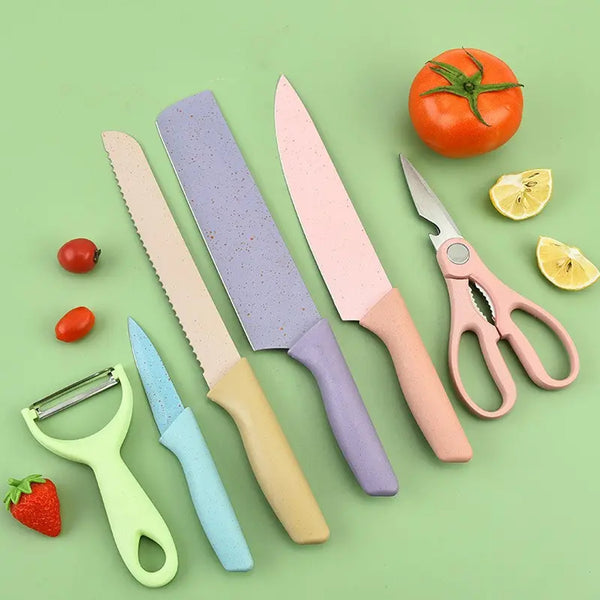 6-Piece Professional Colorful Kitchen Knife Set – Non-stick High Carbon Stainless Steel Blades for Slicing, Paring, and Cooking