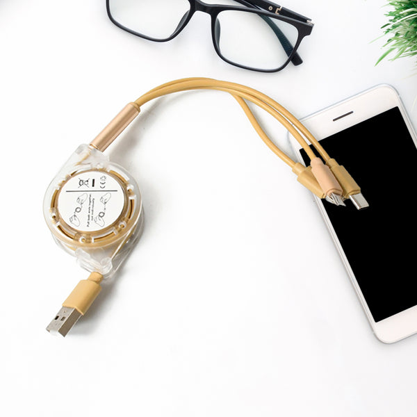 Retractable 3-in-1 Charging Cable – Micro USB, Type C, and Android USB Compatible, Multi-Device Charging Cable